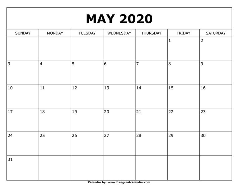 Free Printable May 2022 Calendar