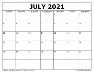 Free Printable July 2022 Calendar