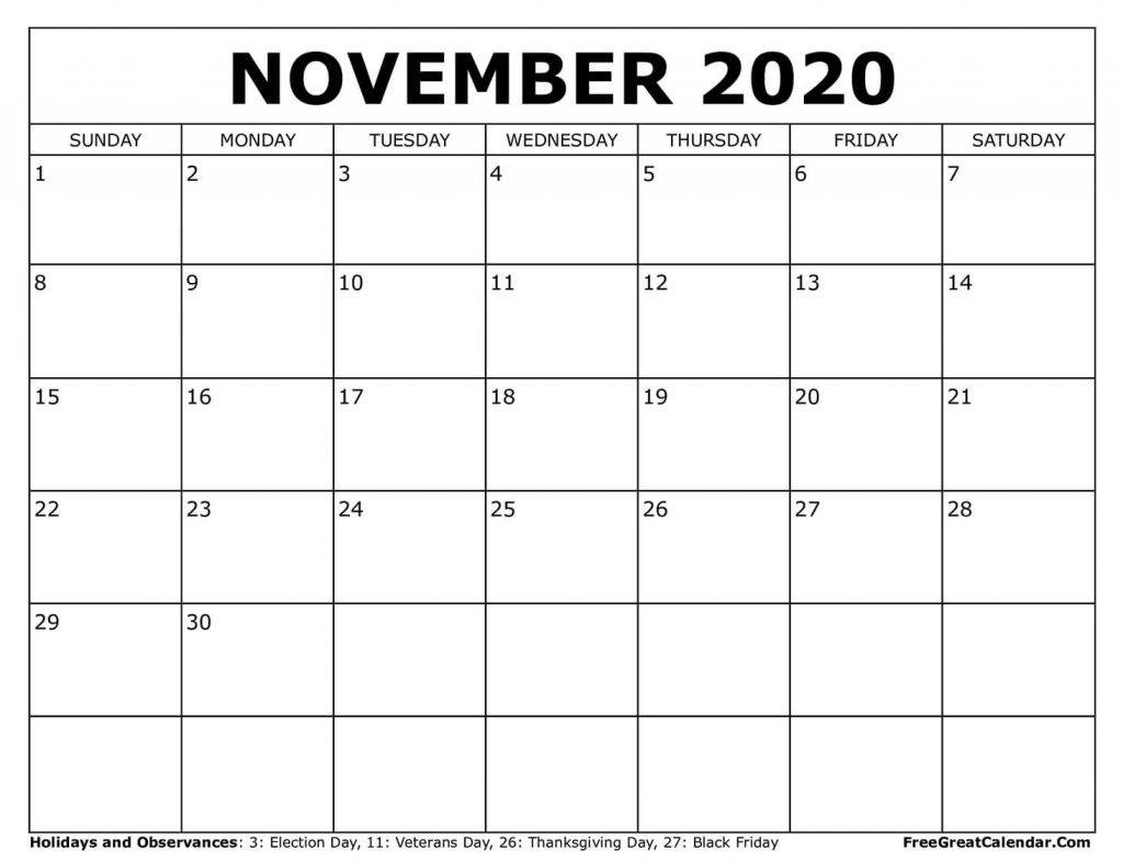 Free Printable November 2021 Calendar