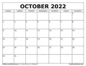 Free Printable October 2021 Calendar